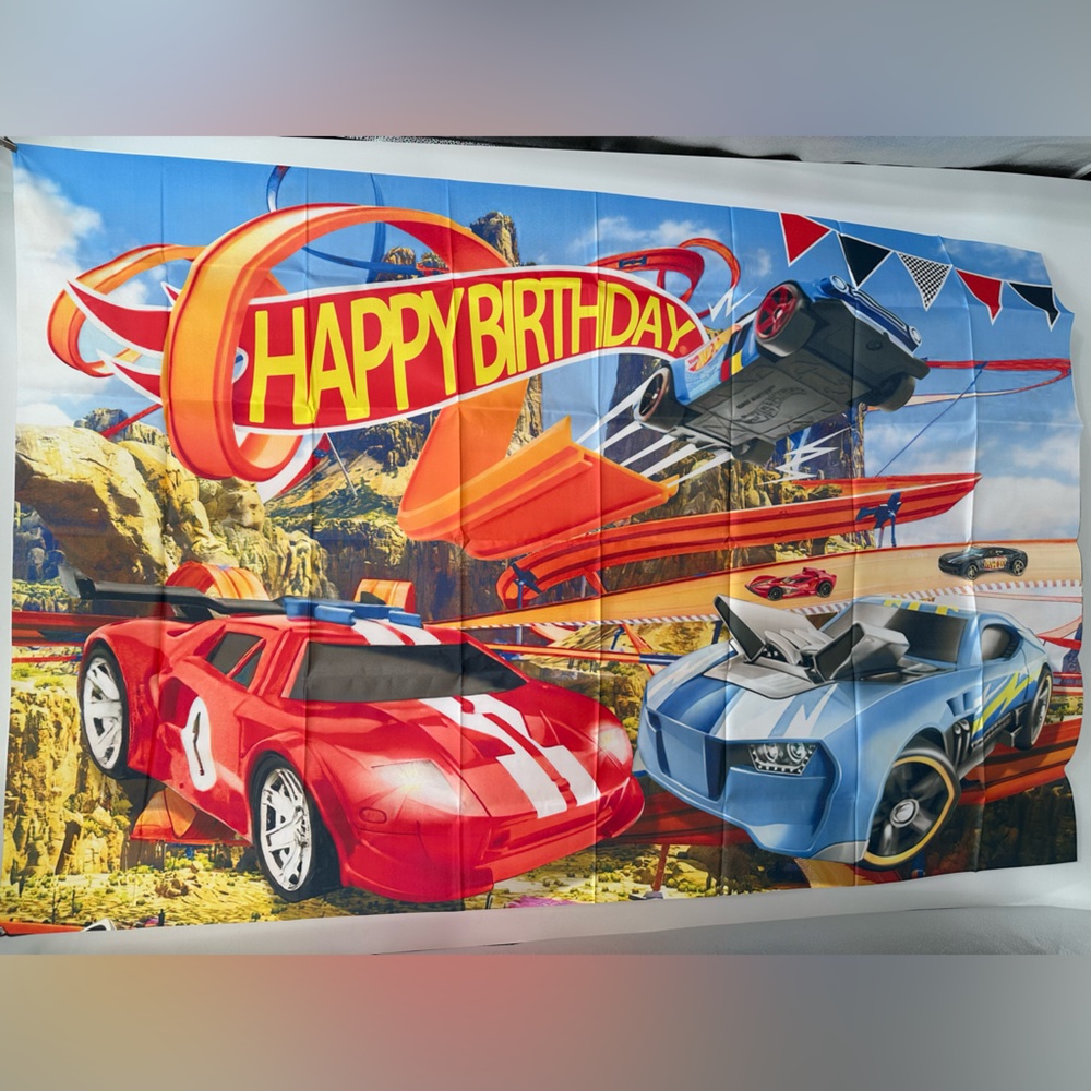 Hot Wheels Theme Happy Birthday Backdrop Banner 5x3Ft